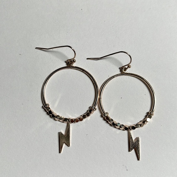 Jewelry - Gold Drop Hoop Earrings w/ Lightening Bolt